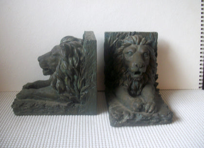 Majestic Lions Bookends Hand Molded Vintage
