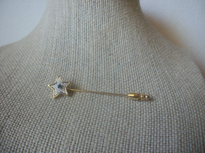 Vintage Hat Stick Pin, Signed AVON, Star Black Rhinestone, Silver Gold Tone 70217