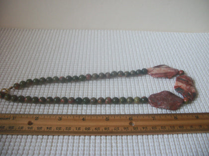 Vintage 20" Necklace Gorgeous Unique Red Green UNAKITE Tumbled Brecciated Red Jasper Semi Precious Stones 121716