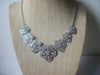 Signed TRIFARI Crown Vintage 16" - 18" Necklace, Clear Crystals Panel Floral Design, Silver Tone, 123016