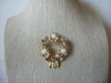 Vintage Brooch Pin, Signed AVON, Festive Wreath, Red Ruby Rhinestones, White Pearls, Gold Tone, 90517