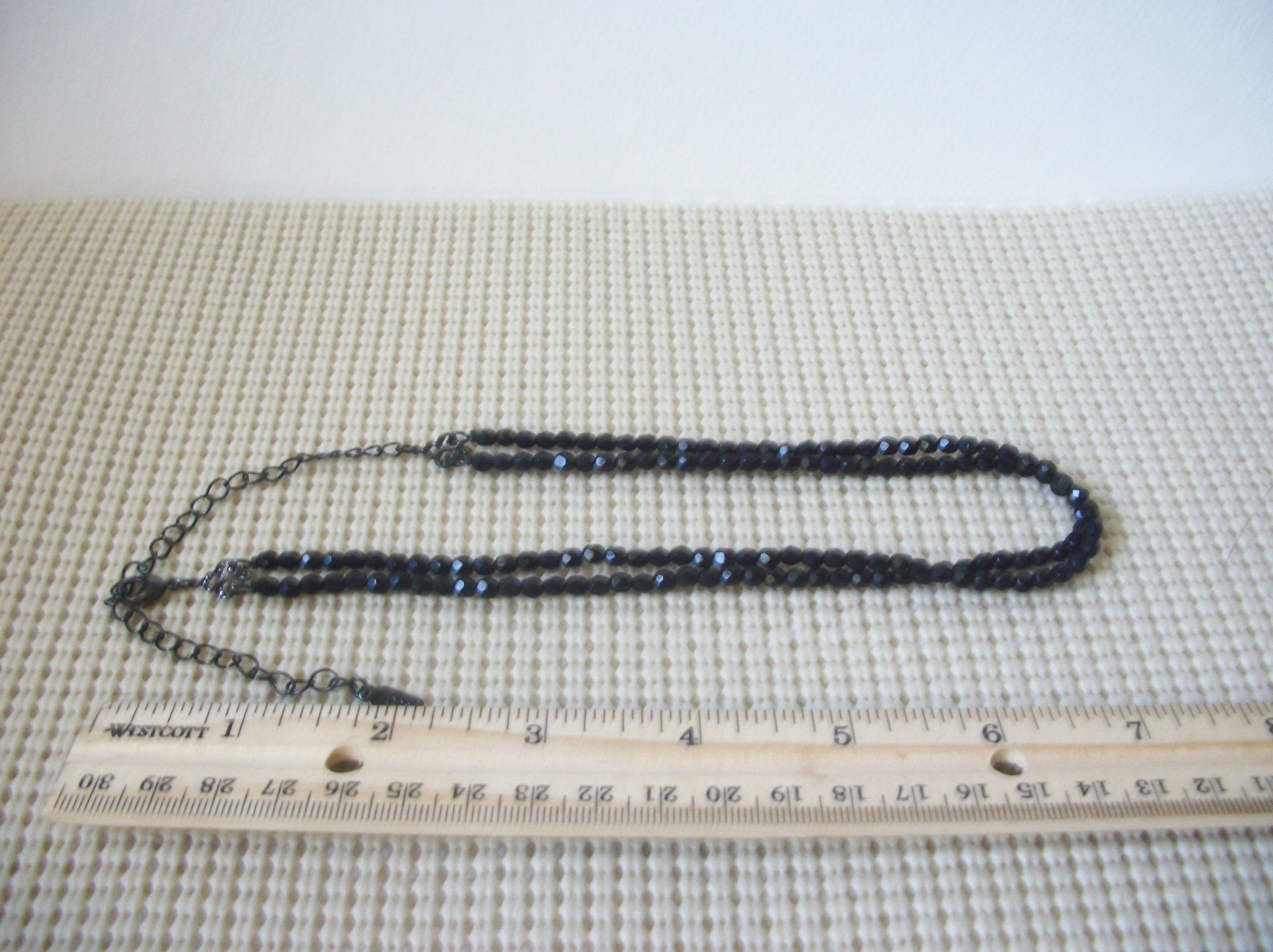 Vintage Necklace 12" - 17" Signed 1928 Company Black Glass Double Row Choker 122220