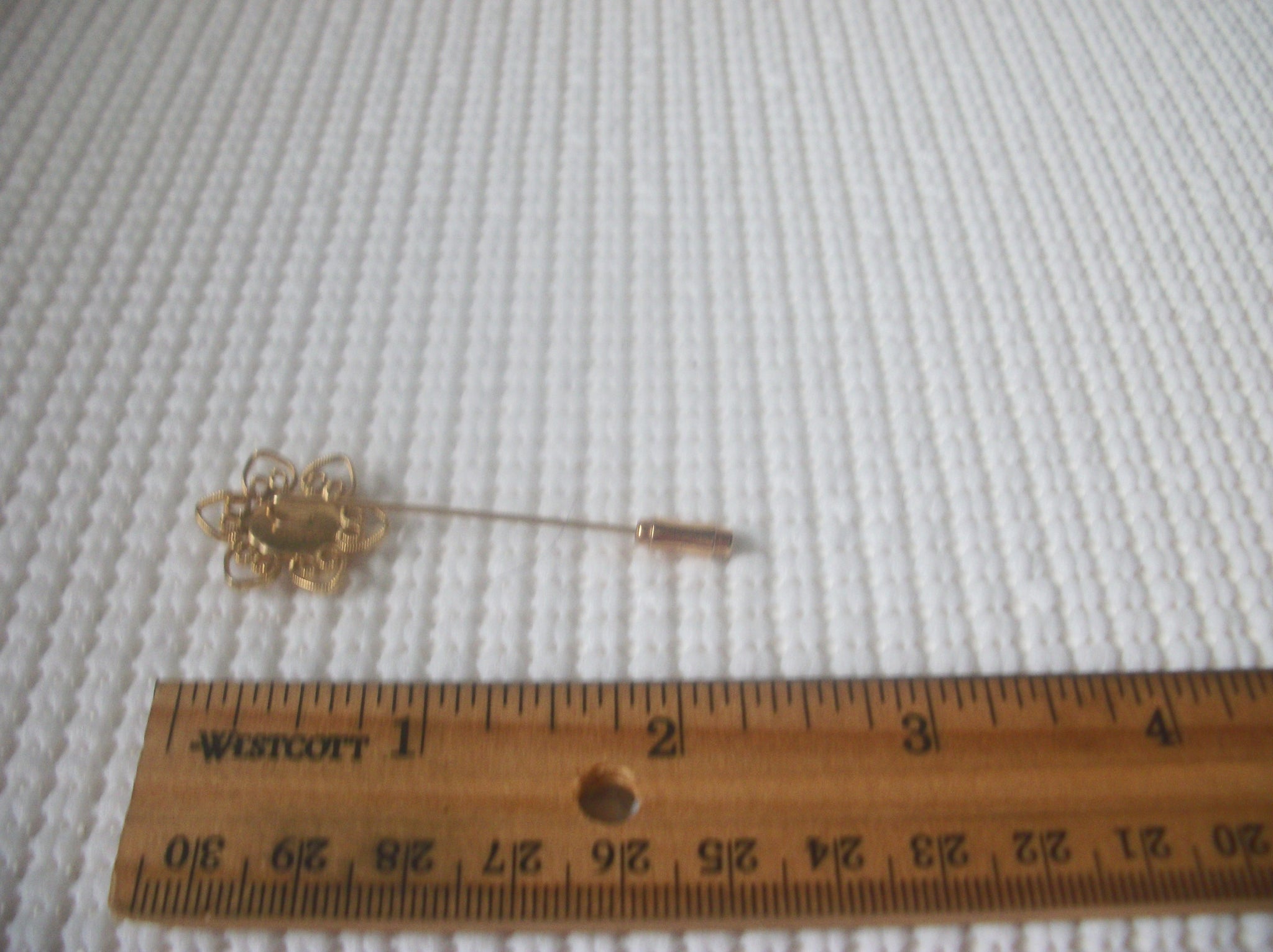 Vintage Hat Stick Pin Floral Limoge Glass Gold Tone 121516