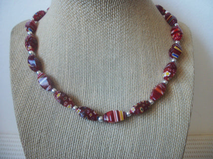 Gorgeous Vintage 18" - 21" Necklace, Italian Millifiori Venetian Glass Hand Crafted Colorful Unique Glass One Of A Kind 11217