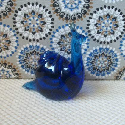 Vintage Cobalt Blue Snail With House German Crystal Glass C300