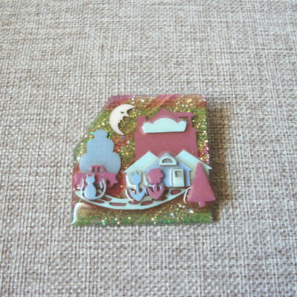 Vintage Lucinda House Pins Glitter Night Little Cat Tulips Tree Peaceful 021321