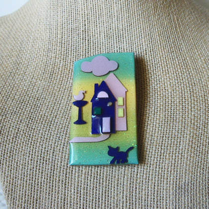 Vintage Lucinda House Pins Rainbow Sky Bird Bath Little Cute Cat 61318