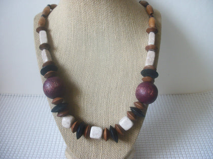 Vintage Bohemian 24" Necklace Natural Organic Distressed Wood Old Plastic 10517
