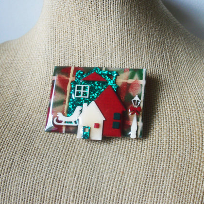 Pretty Lucinda House Pins, Festive Christmas Lamp Sled Glitter 61318