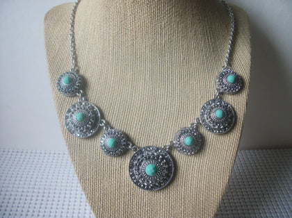 Signed TRIFARI Crown Vintage 18" - 20" Necklace, Silver Tone Blue Panel Design, Southwestern Theme, 123016