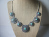 Signed TRIFARI Crown Vintage 18" - 20" Necklace, Silver Tone Blue Panel Design, Southwestern Theme, 123016