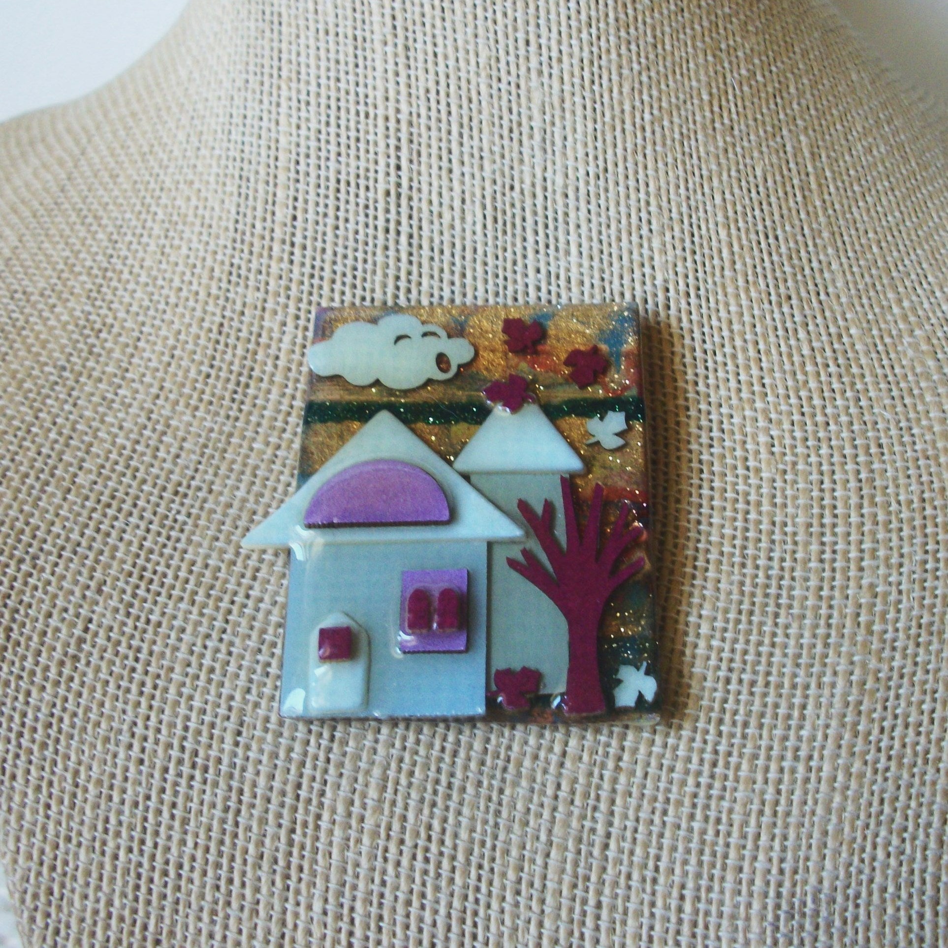 Pretty RARE Vintage Lucinda House Pins Blowing Wind Tree Glitter Fall Lucinda Pins 41017