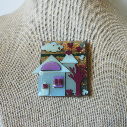 Pretty RARE Vintage Lucinda House Pins Blowing Wind Tree Glitter Fall Lucinda Pins 41017