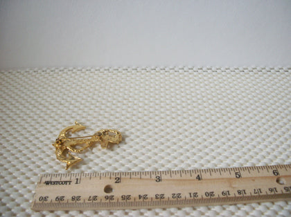 Vintage Brooch Pin, Anchor Ship Ocean Gold Tone, 122220