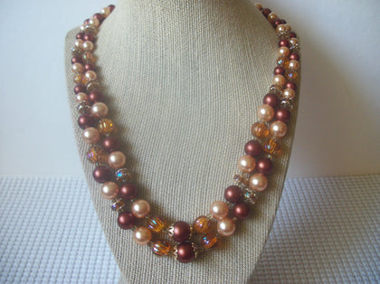 Vintage Necklace Signed HONGKONG Lucite Faux Pearl Aurora Borelias 20" Long 8916