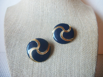 Retro Dark Blue Gold Pierced Earrings 022521