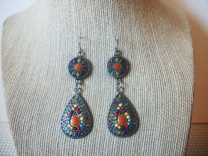 Long Retro Silver Tone Colorful Beaded Dangle Earrings 022421