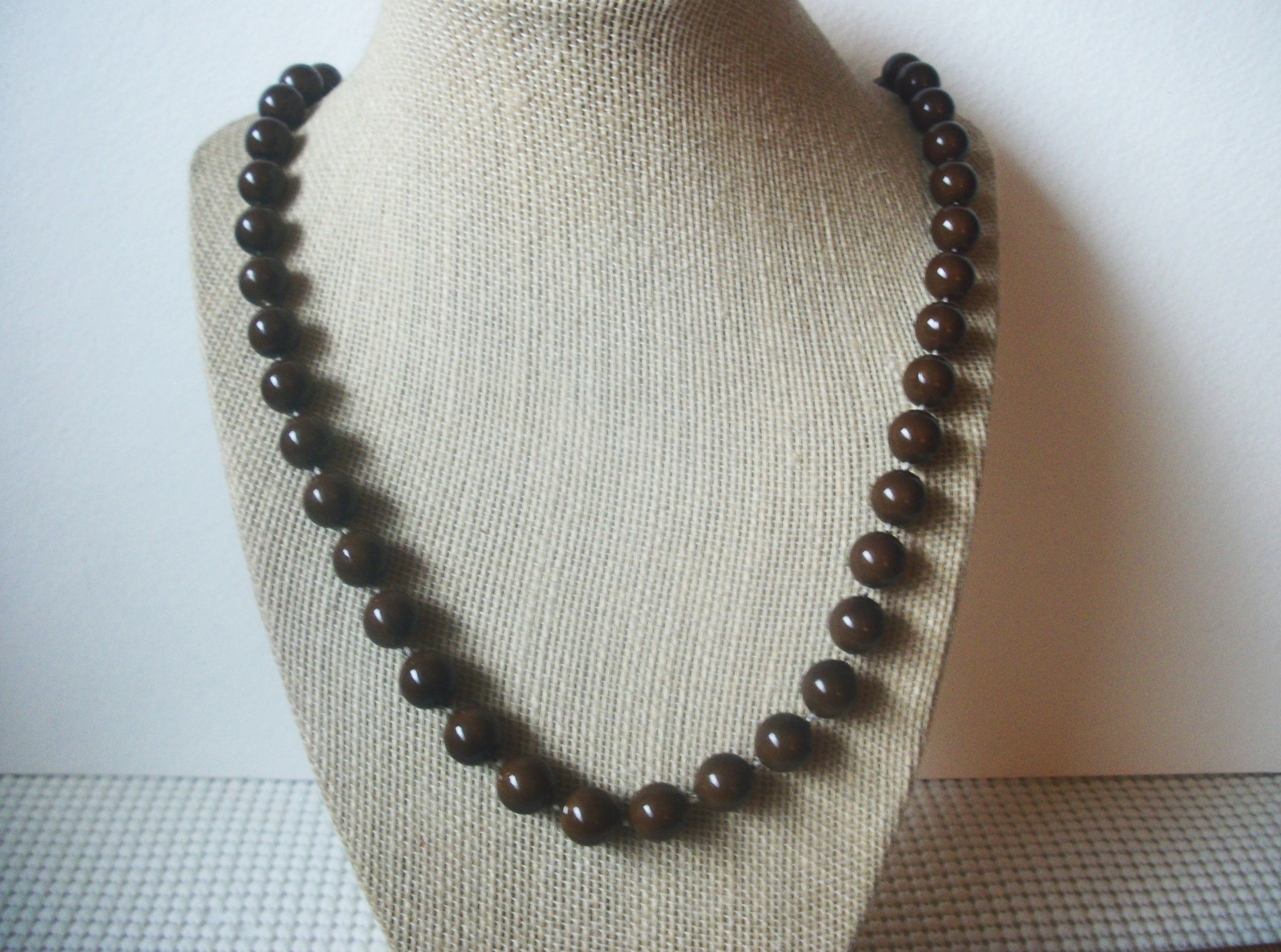 Retro Hand Knotted Brown 24" Long Old Plastic Necklace 022121