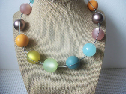 Chunky Retro 16" - 19" Necklace Retired NY Colorful Lucite Beads Silver Tone Acrylic and Metal Beads Adjustable 73017