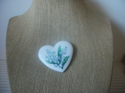 Vintage Brooch Pin, Signed AVON Maigloeckchen Flower Porcelain Heart 11217