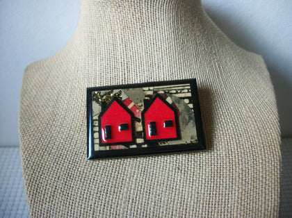 RARE Hard To Find Lucinda House Pins, Red Valentine Twin Houses Love Always Together 021321