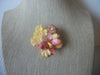 Thicker Vintage Brooch Pin, Pretty Yellow Orange Old Plastic Flowers 023021