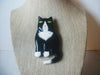 Vintage Jewelry, Hand Made Black White Cat Green Eyes, Brooch Pin 022621