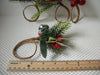 Vintage Set Of 4 Christmas Napkin Holder Rings With Silver Bells, Faux Pine Branch Rose Hips C300