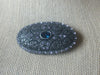 Vintage Marcasite Dark Silver Tone Blue Glass Victorian Brooch Pin 022721
