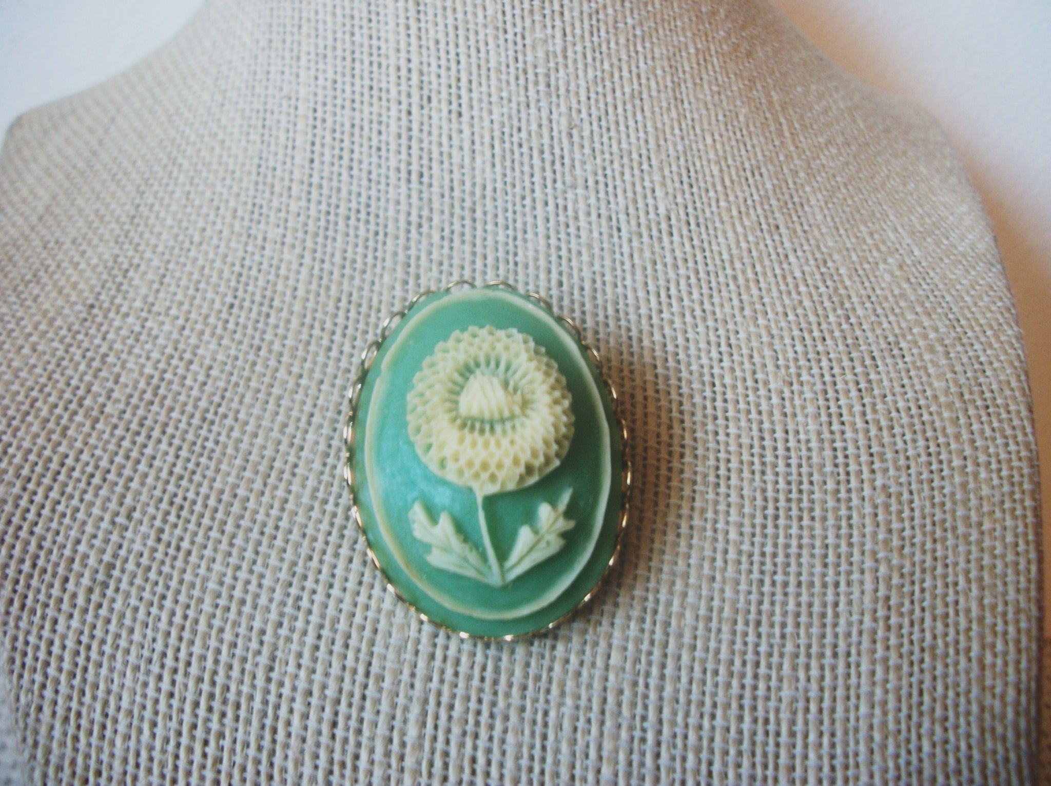 Vintage Green White Dandelion Brooch Pin 022421