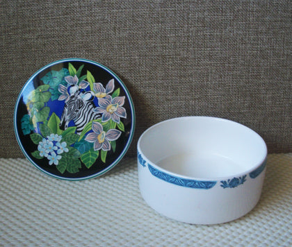 Vintage Made In Japan MIKASA Tropical Bloom Porcelain Hand Painted Zebra Trinket
