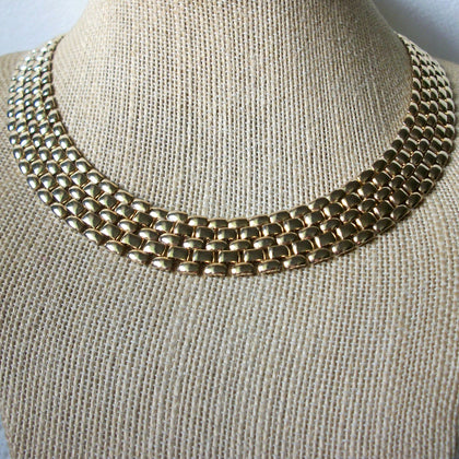 Vintage 17" Necklace, Gold Link Cleopatra Panels 030621