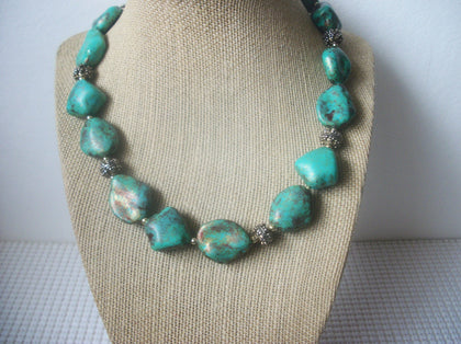 Retro 16" - 19" Necklace Turquoise Speckled Silver Tone Bali Spacers Southwestern Flair 73017
