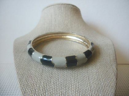Black Gray Gold, Enameled Metal, Bangle, Vintage Bracelet 72517