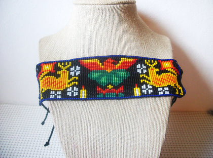 Wide, Vintage Bracelet, 6 1/2" - 12" Long, Native American, Hand Crafted, Colorful Glass, Micro Seed Beads, 70217