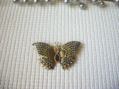 Vintage Brooch Pin Colorful Mystic Butterfly Crystal Rhinestones Gold Tone 80817