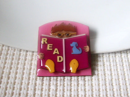 Vintage Designs By Lucinda Book Pin Read Child Little Dog Reading A Book 021321 Hard To Find