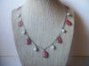 White Glass Pearls, Pink Acrylic Silver Tone, Vintage Necklace 022121