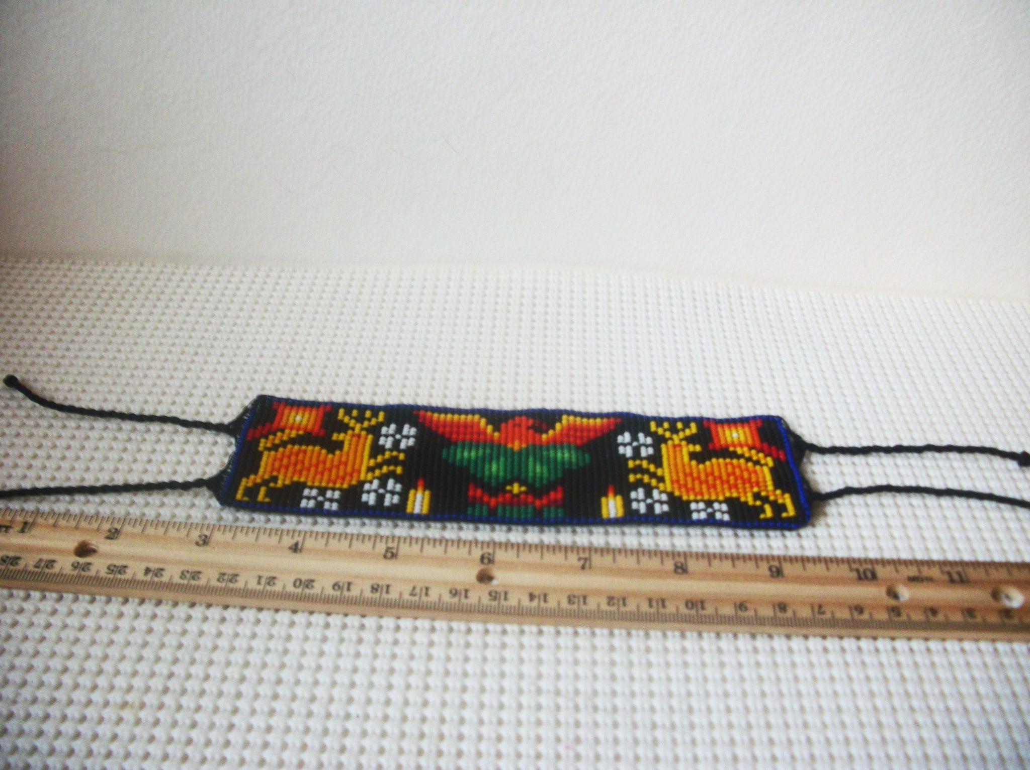 Wide, Vintage Bracelet, 6 1/2" - 12" Long, Native American, Hand Crafted, Colorful Glass, Micro Seed Beads, 70217