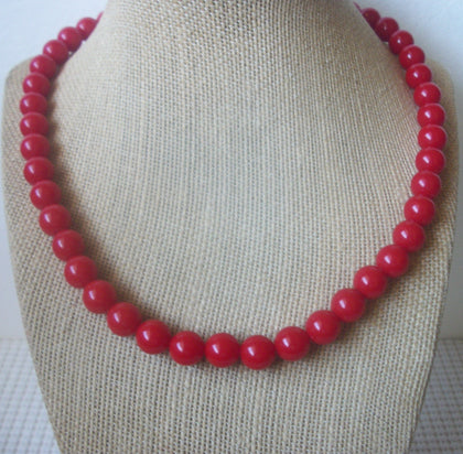 Retro 18" Necklace Pretty Vivid Red Acrylic Beads 030221