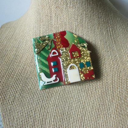 Pretty Lucinda House Pins, Festive Christmas Angel Trumpet Little Cat Sled Glitter 61318