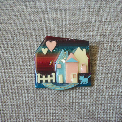 Vintage Lucinda House Pin Pastel Glitter Rain Bow Dark Sky Little Cat 42617