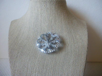 Vintage Brooch Pin, Pale Jonquil Rhinestones, Flower Floral, Silver Tone, 90517