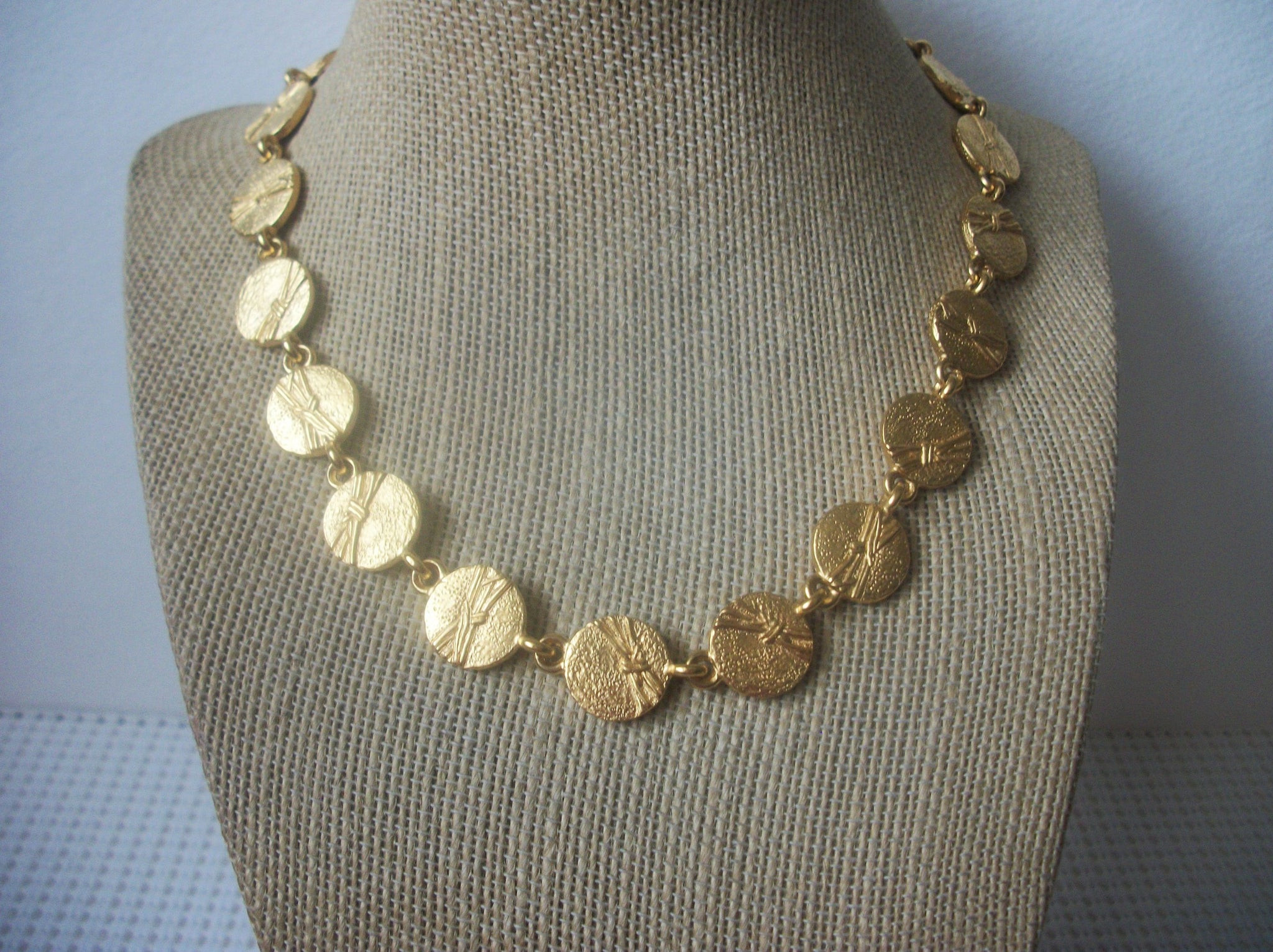 Vintage 18" Necklace, Signed TRIFARI Gold Tone Brush Strokes Textured Metal 72517