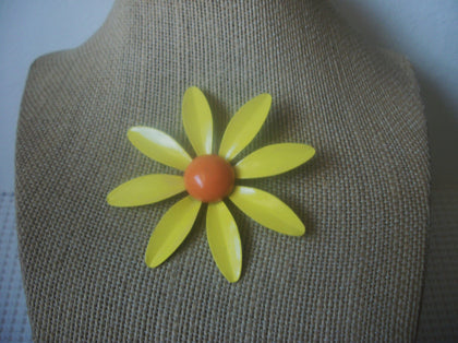 Larger Vintage Yellow Orange Enameled Daisy Flower Metal 7817