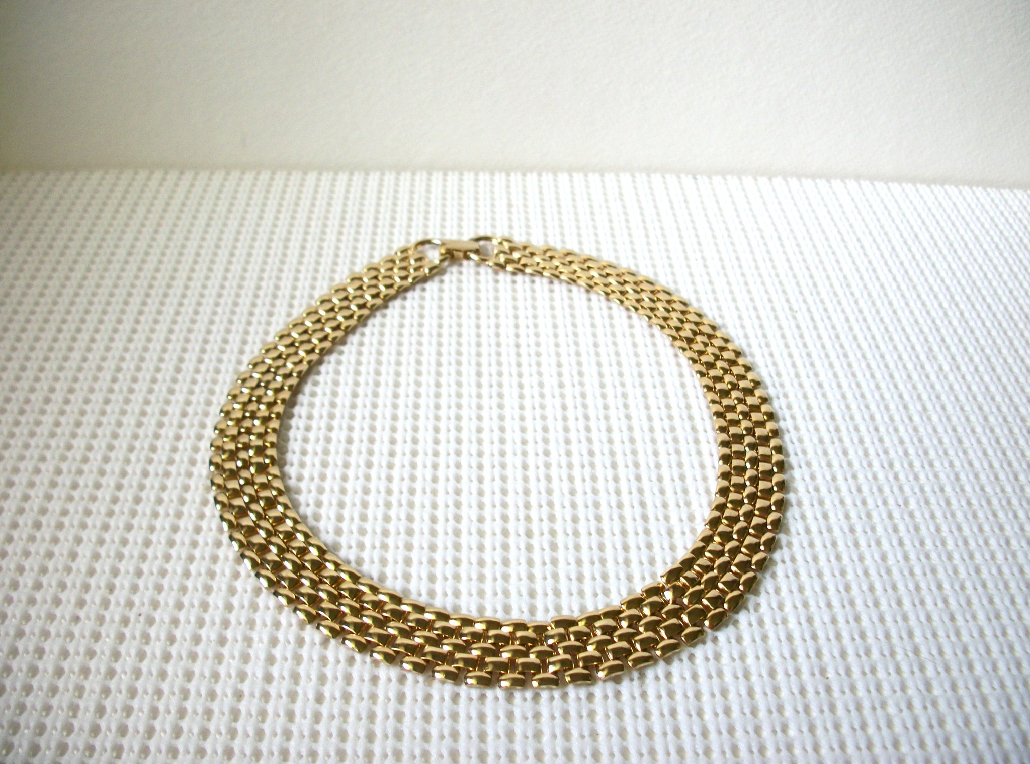 Vintage 17" Necklace, Gold Link Cleopatra Panels 030621