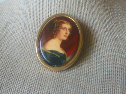 Vintage Brooch Pin, Portrait Figural, French Lady, Gold Tone, 90517