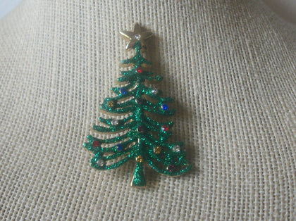 Vintage Jewelry Glitter Christmas Tree, Colorful Rhinestones, Brooch Pin 53018