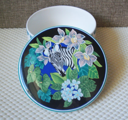 Vintage Made In Japan MIKASA Tropical Bloom Porcelain Hand Painted Zebra Trinket