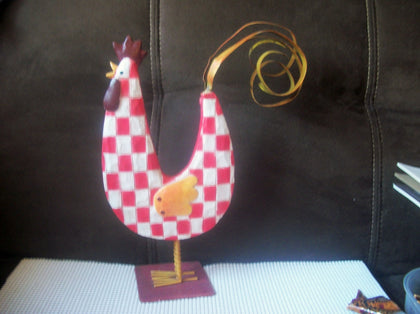 Rustic Vintage Rooster, Tall and Hand Crafted, From Welded Metal and Painted Bright Colorful Checkered Vintage